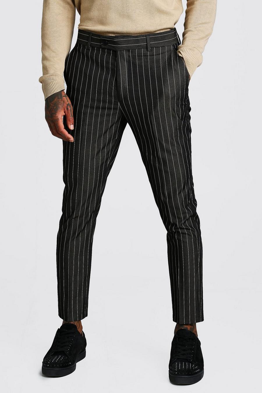 שחור מכנסי סקיני קרופ אלגנטיים עם פסים image number 1