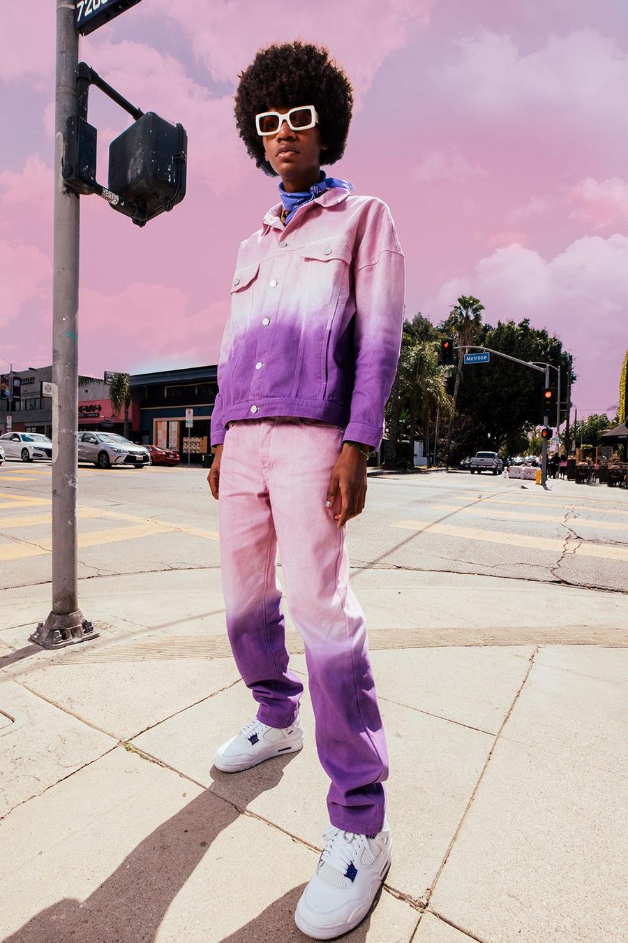 Purple Oversize jeansjacka med ombréeffekt image number 1
