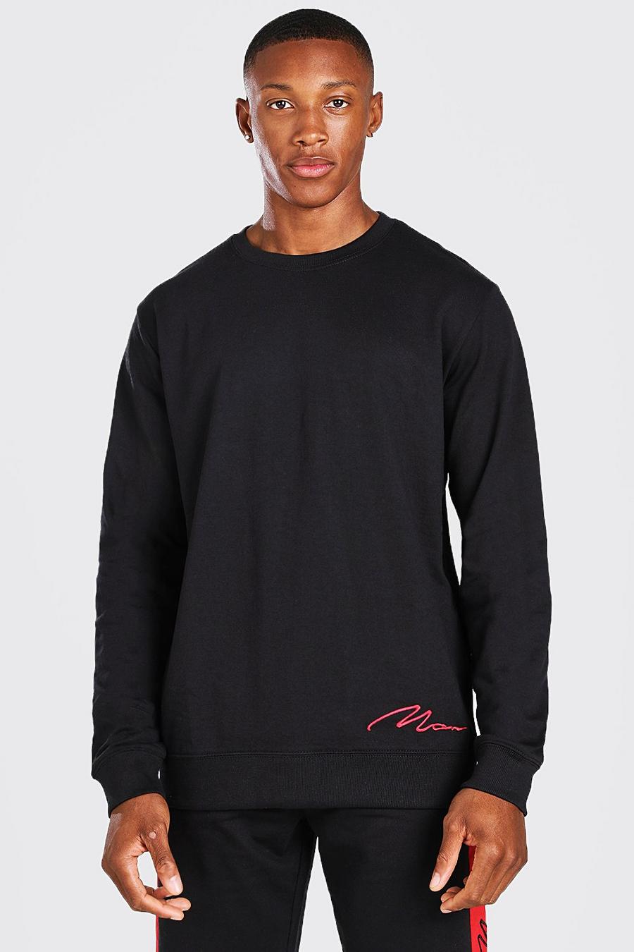 Lounge-Sweatshirt mit Rundhalsausschnitt und MAN-Schriftzug, Schwarz image number 1
