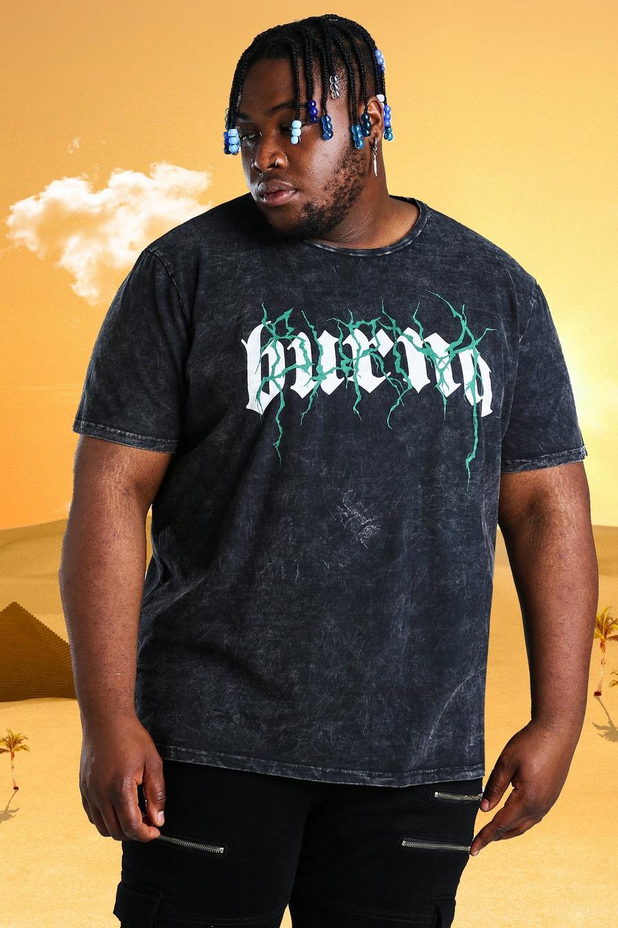 Houtskool Plus Size Acid Wash Gebleekt Burna Boy Tour T-Shirt image number 1