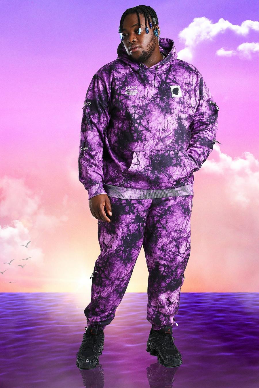 Plus Size Burna Boy Trainingsanzug mit Knebeldetail, Violett image number 1