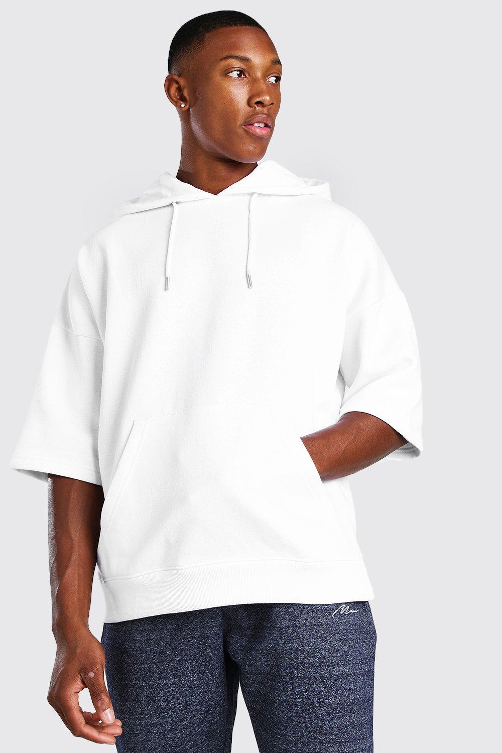 White short sales sleeve hoodie