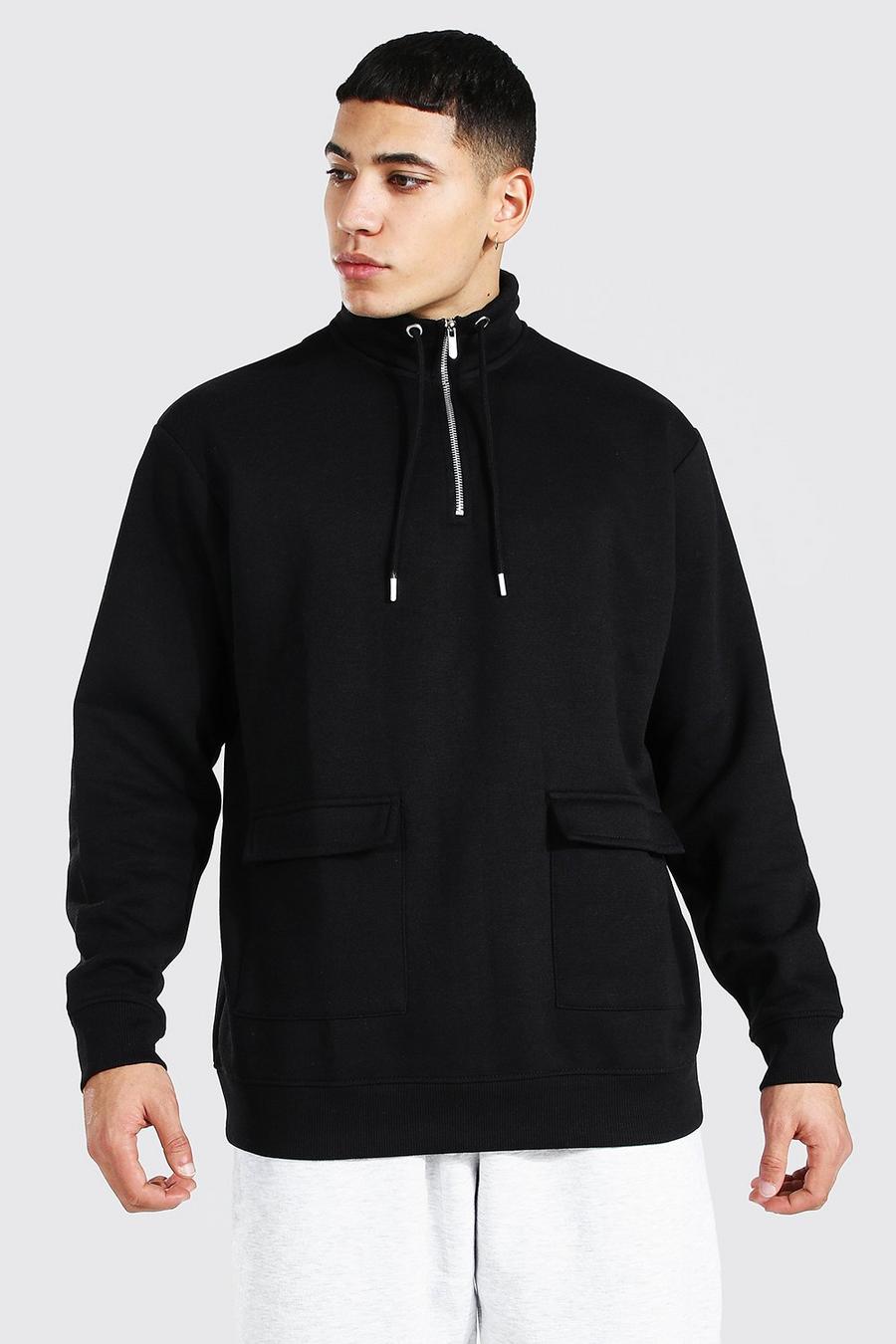 Black Oversized 1/2 Zip Funnel Neck Sweatshirt image number 1