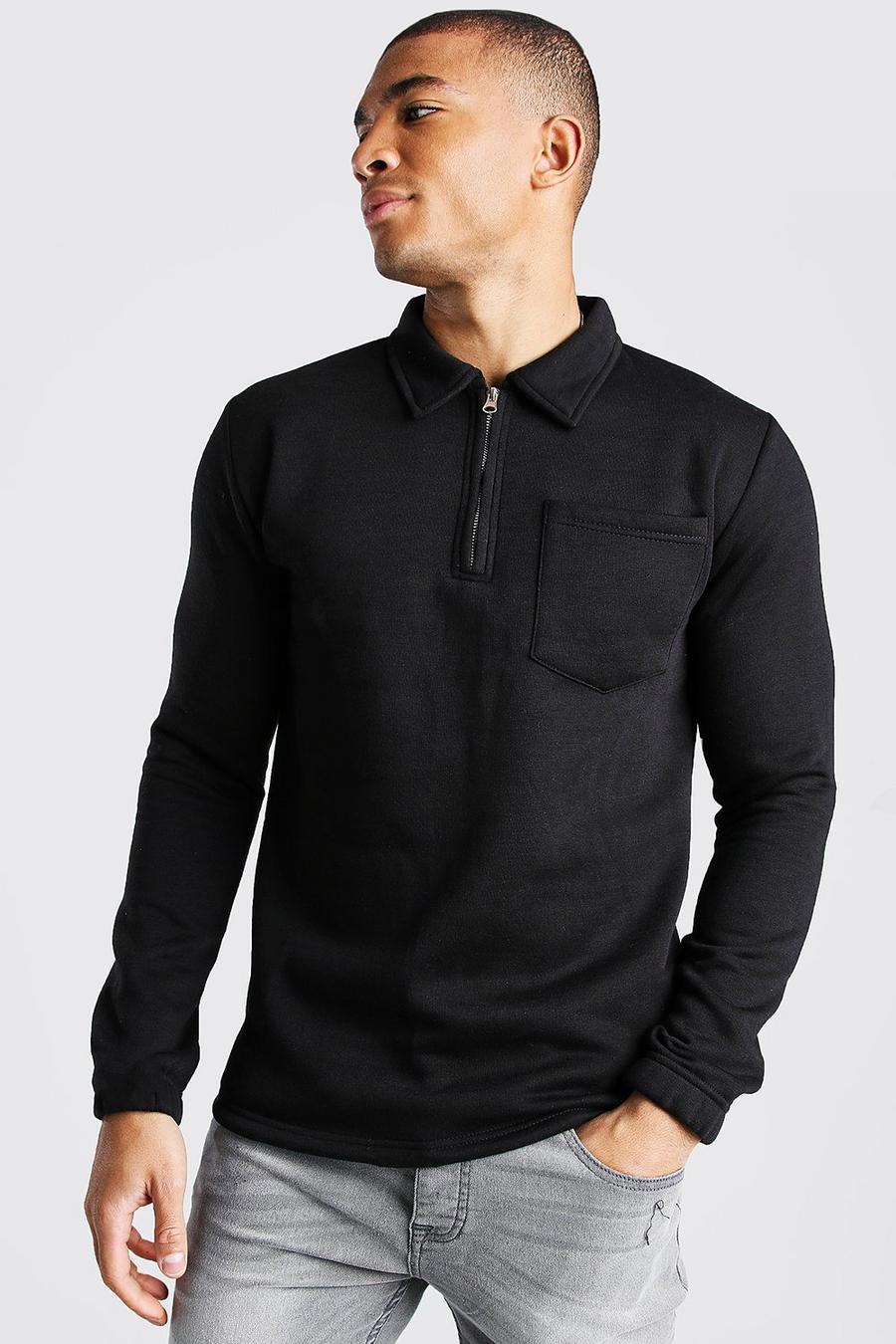 Black Sweatshirt med krage och kort dragkedja image number 1