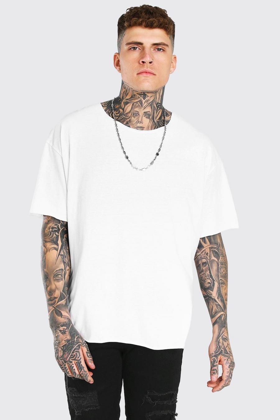 White Oversized T-Shirt Met Korte Mouwen En Onbewerkte Zoom image number 1