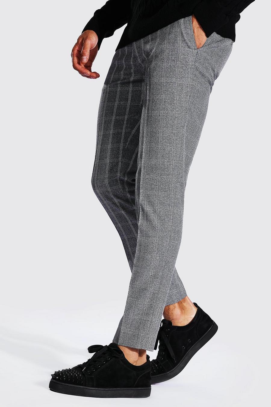 Grey Skinny Windowpane Check Smart Trouser image number 1
