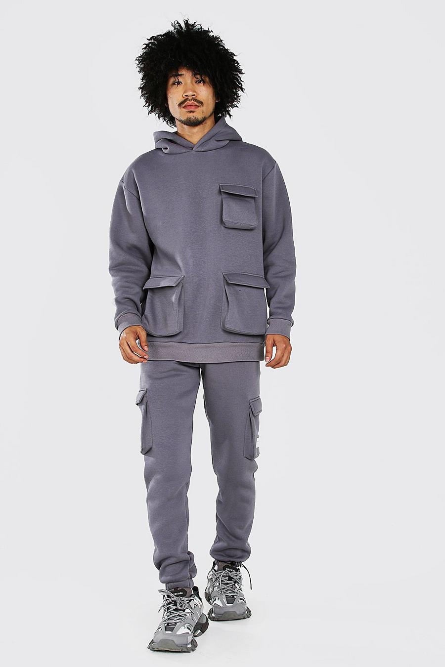 Slate Loose Fit Cargo Hooded Tracksuit With Tab image number 1