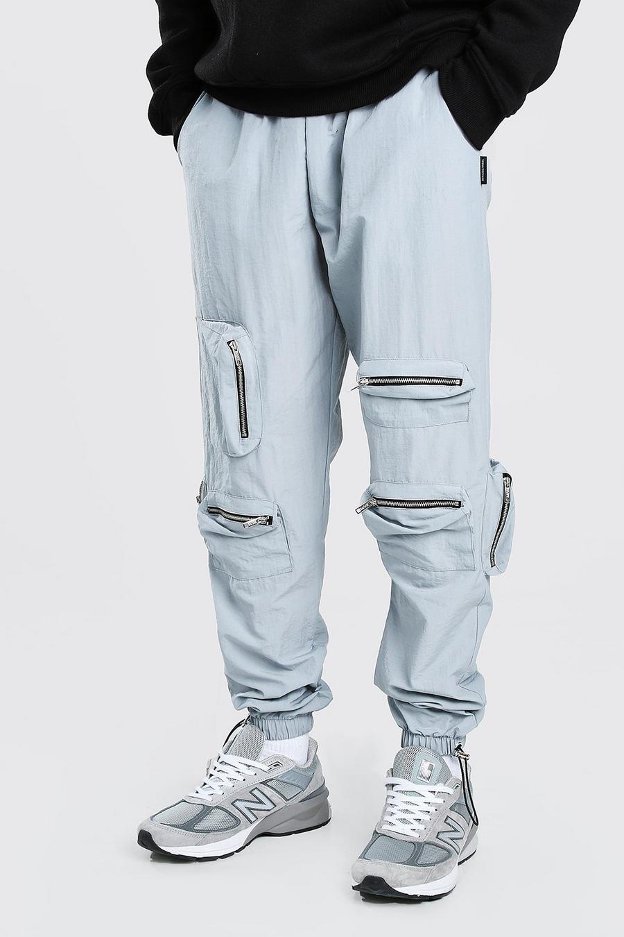 Light grey Crinkle Zip Pocket Bungee Cord Cargo Trouser image number 1