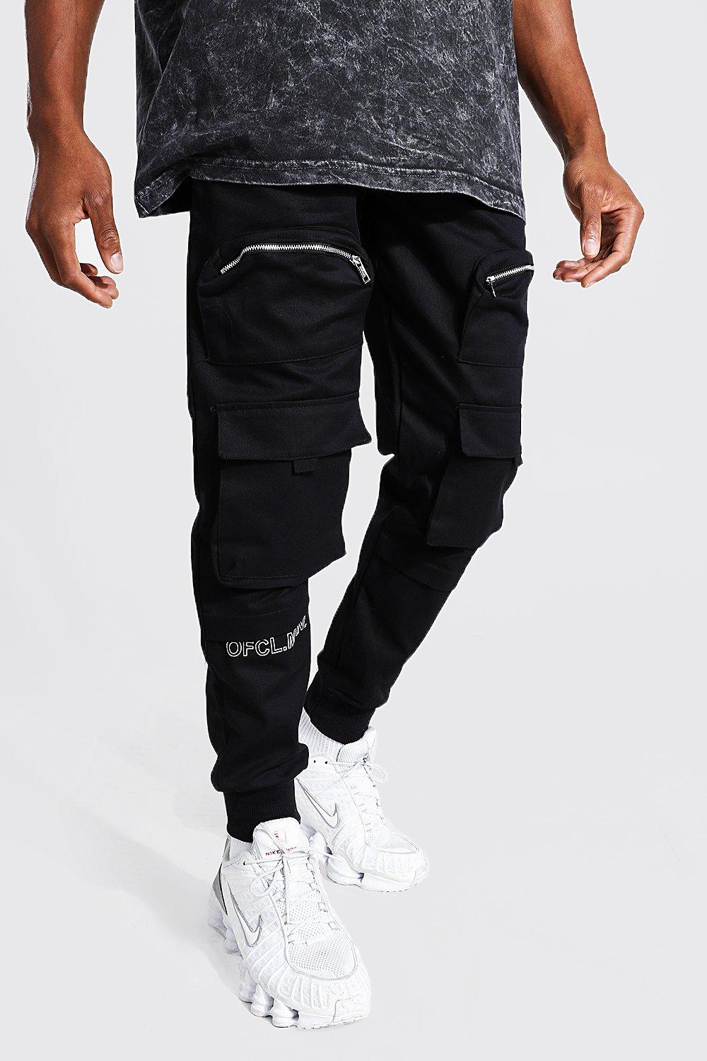 cuffed black cargo trousers