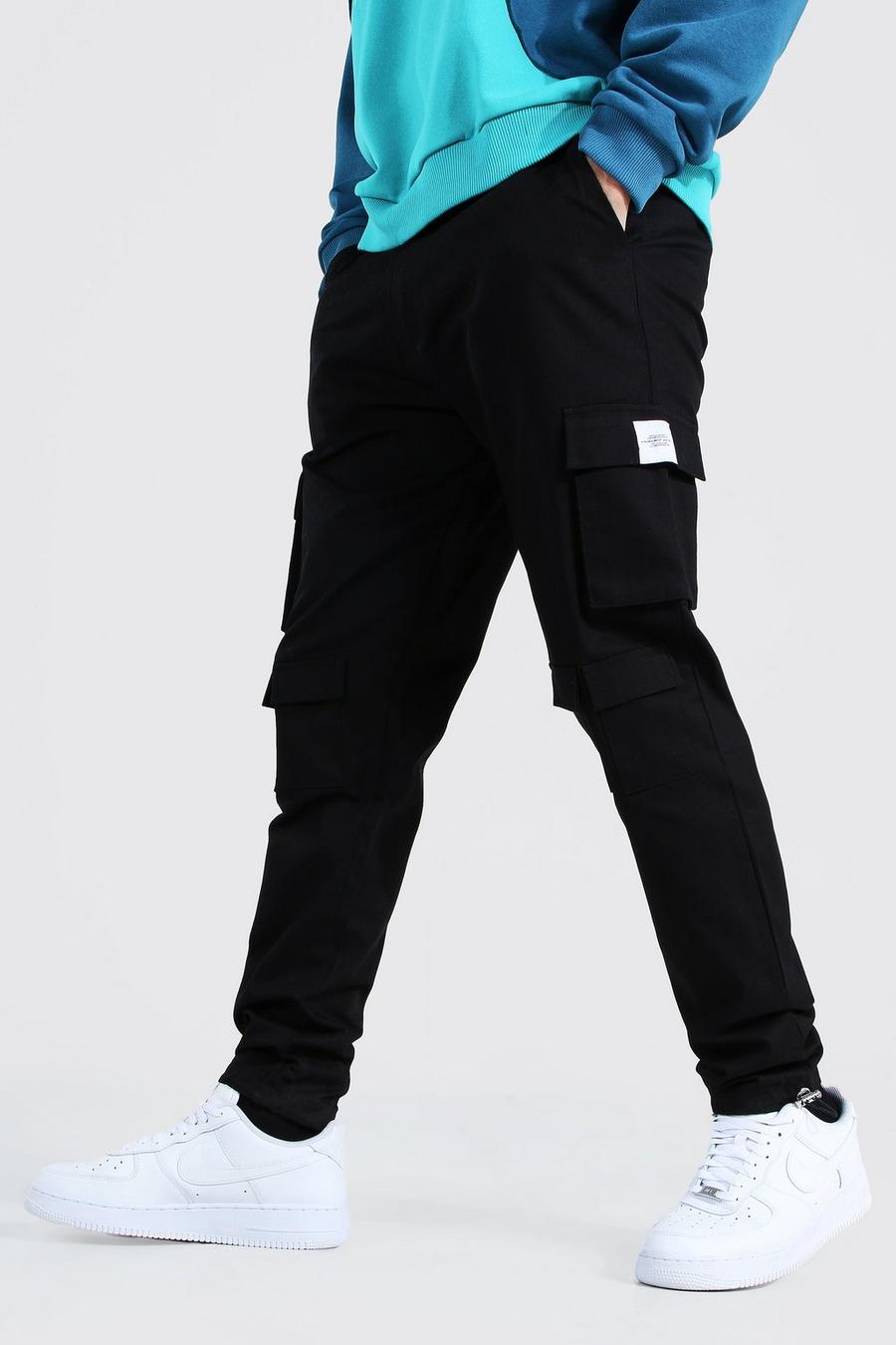 Pantalones de camuflaje de sarga con cordón elástico y pierna recta Man, Negro image number 1