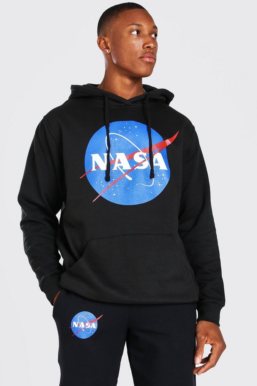 Black Oversized NASA Space Logo Print License Hoodie image number 1