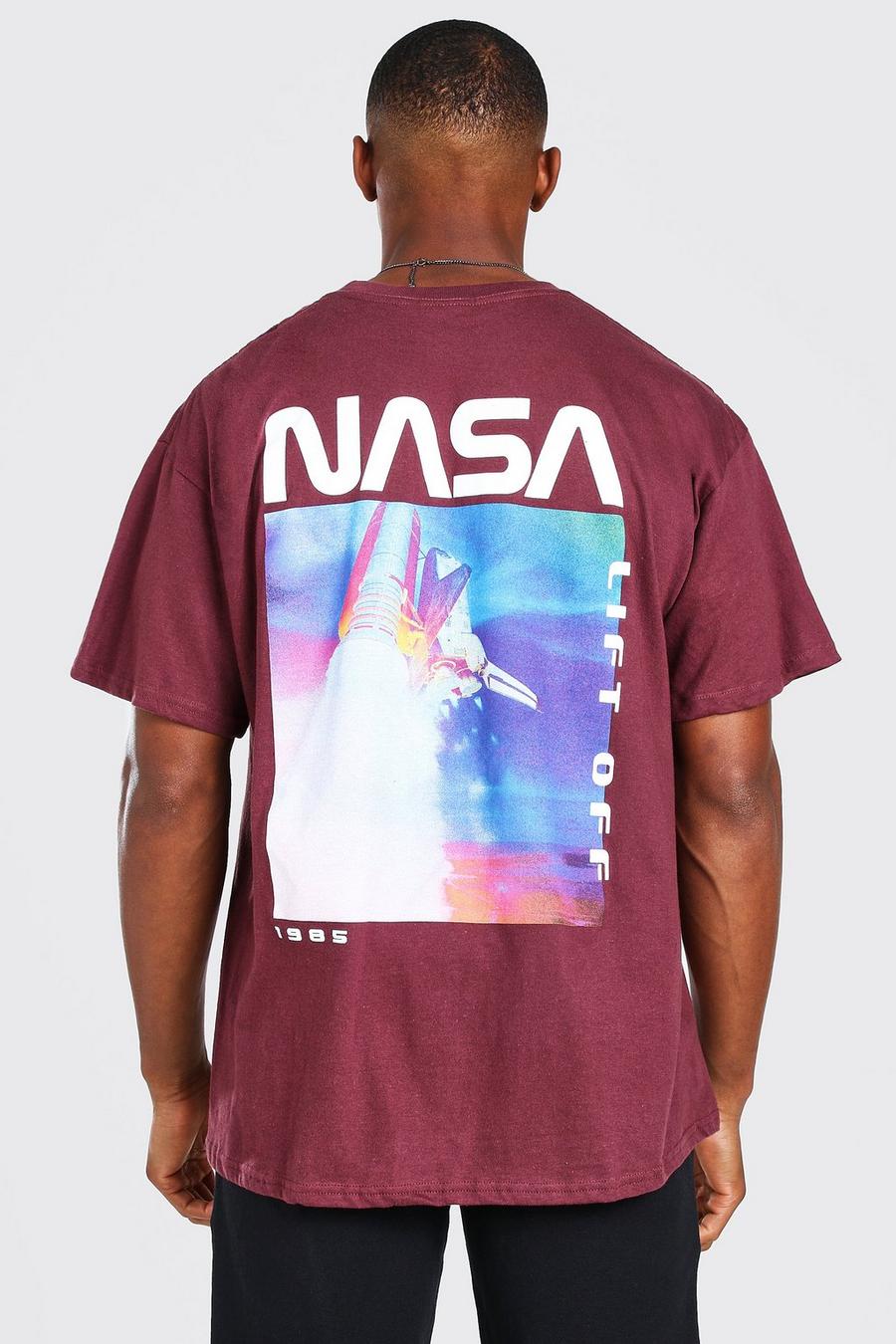 Oversized-T-Shirt mit lizenziertem „NASA Lift Off“-Print hinten, Burgunderrot image number 1