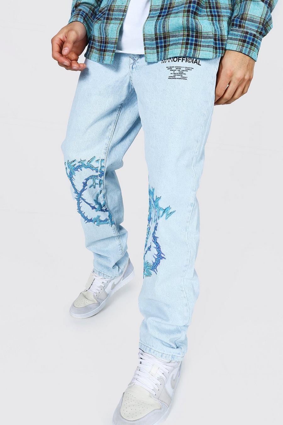 Ice blue Jeans med ledig passform och tryck image number 1