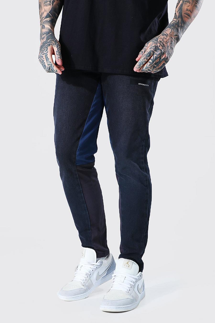 Washed black Man Onbewerkte Skinny Jeans Met Label En Gusset Detail image number 1