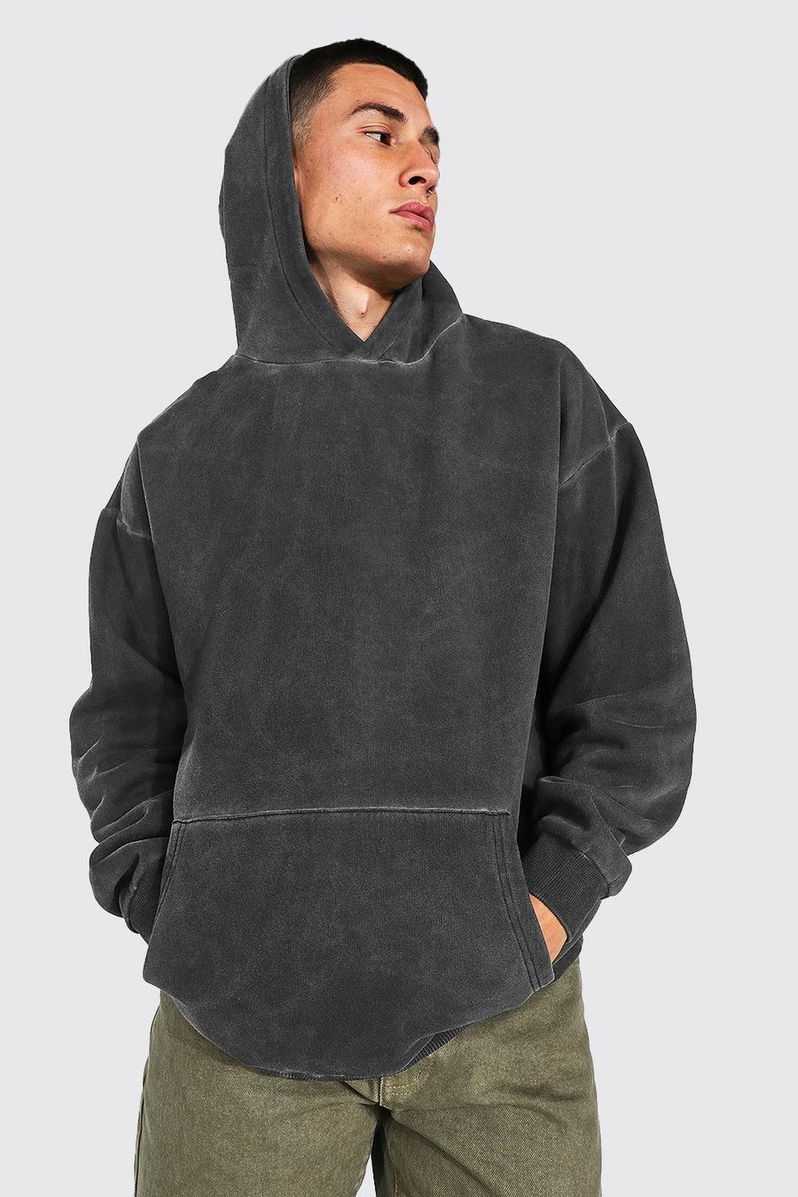 Washed black Oversized Overdyed Over The Head Hoodie image number 1
