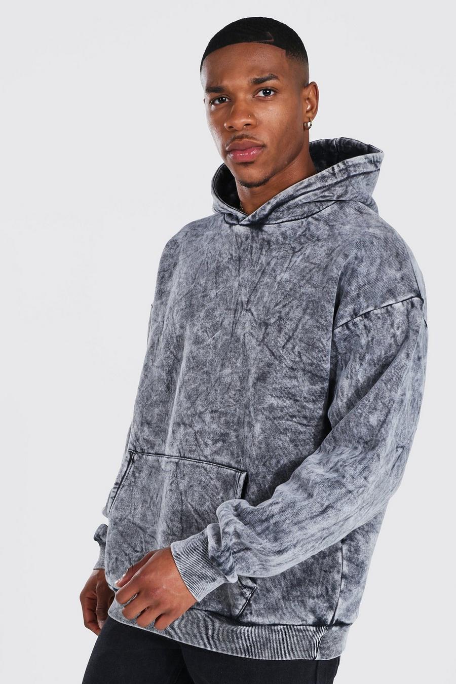 Grey Oversized Overdyed Over The Head Hoodie image number 1