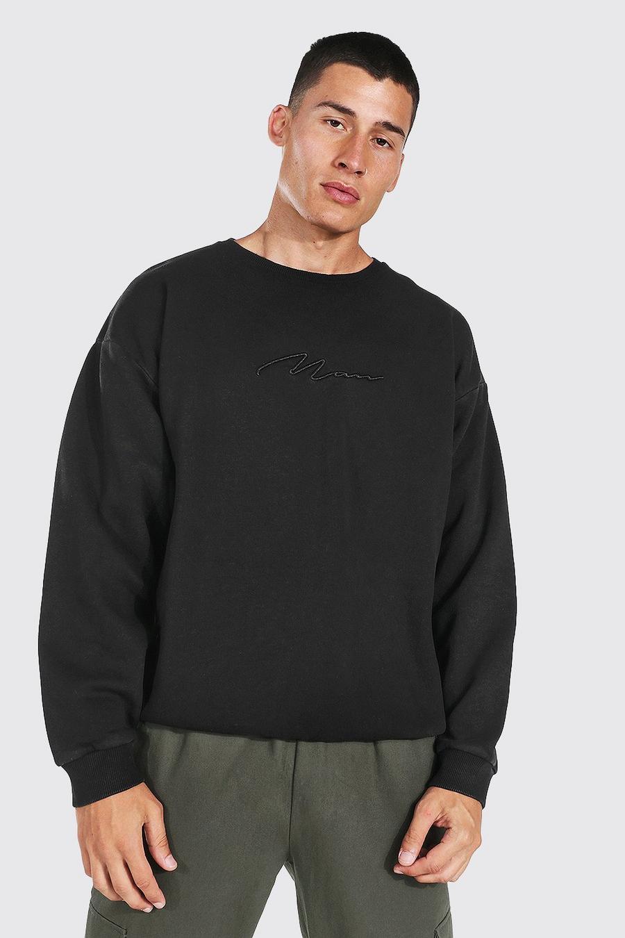 Washed black Oversized MAN Signature Overdyed Sweatshirt image number 1