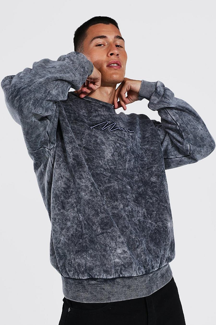 Gefärbtes Oversize Man Signature Sweatshirt, Grey gris