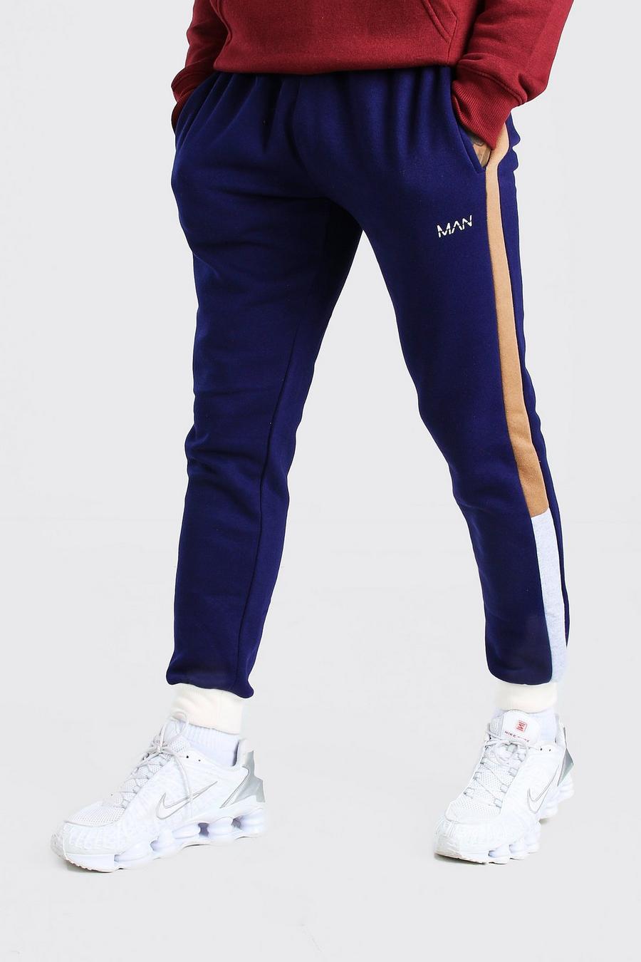 Pantaloni tuta slim a blocchi di colore originali MAN, Blu oltremare image number 1