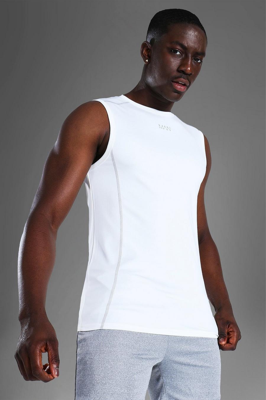 Camiseta de tirantes marcada sin mangas Active Man, Blanco image number 1