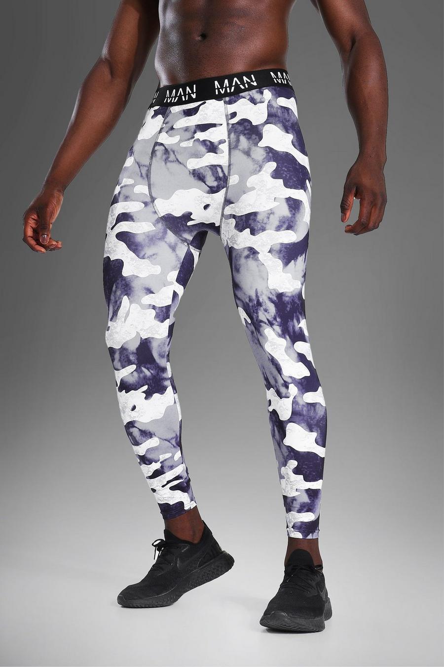 Man Active 3/4 Camouflage Leggings, Grey image number 1