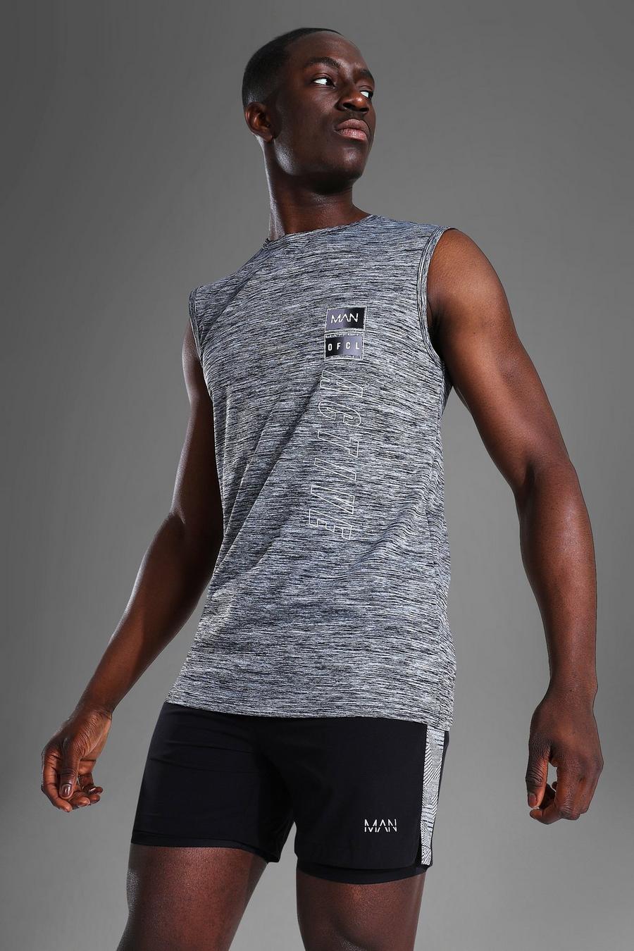 Camiseta sin mangas MAN Active deportiva con estampado gráfico jaspeada, Negro image number 1