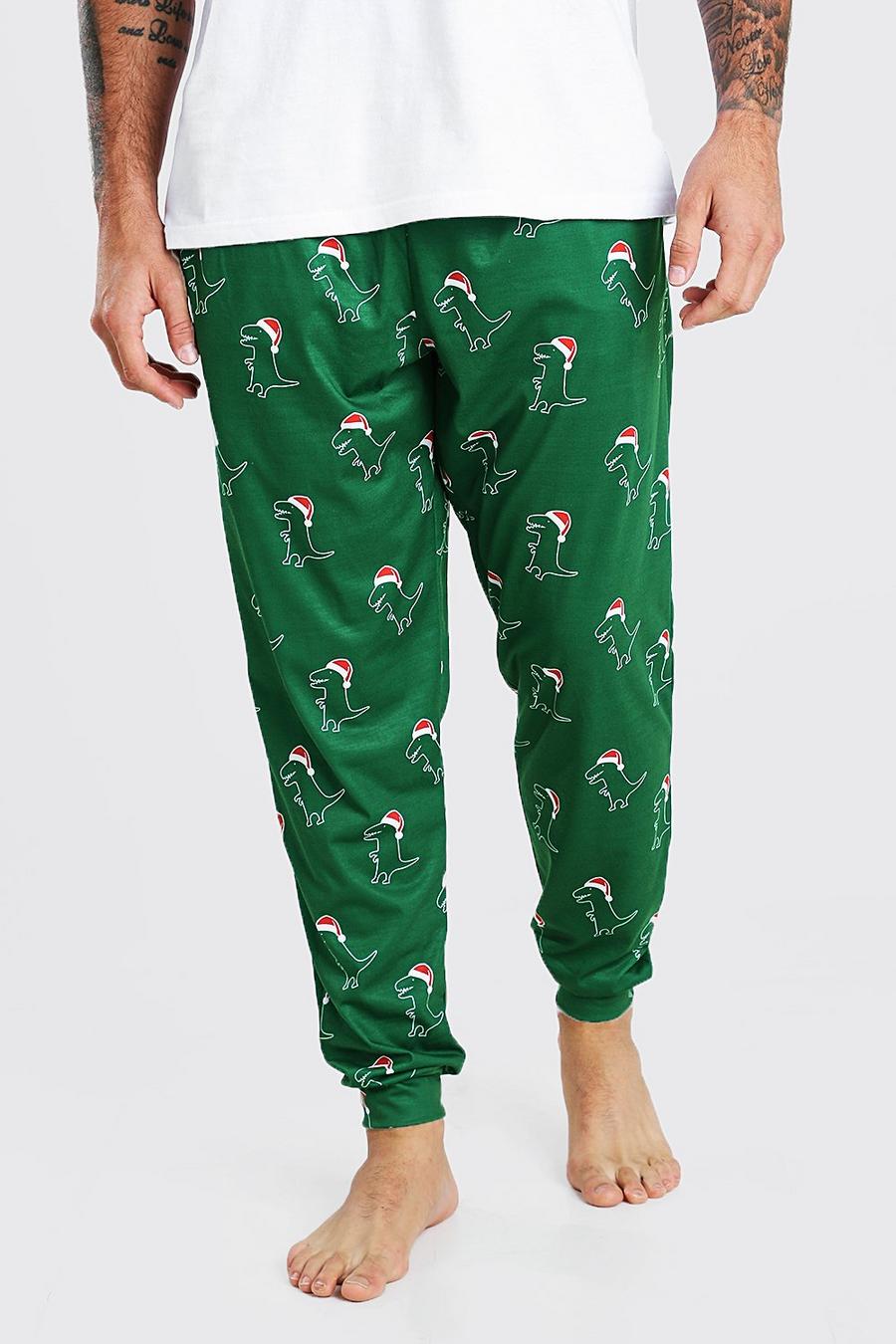 Pantaloni tuta natalizi novità MAN per il tempo libero con dinosauro, Verde image number 1