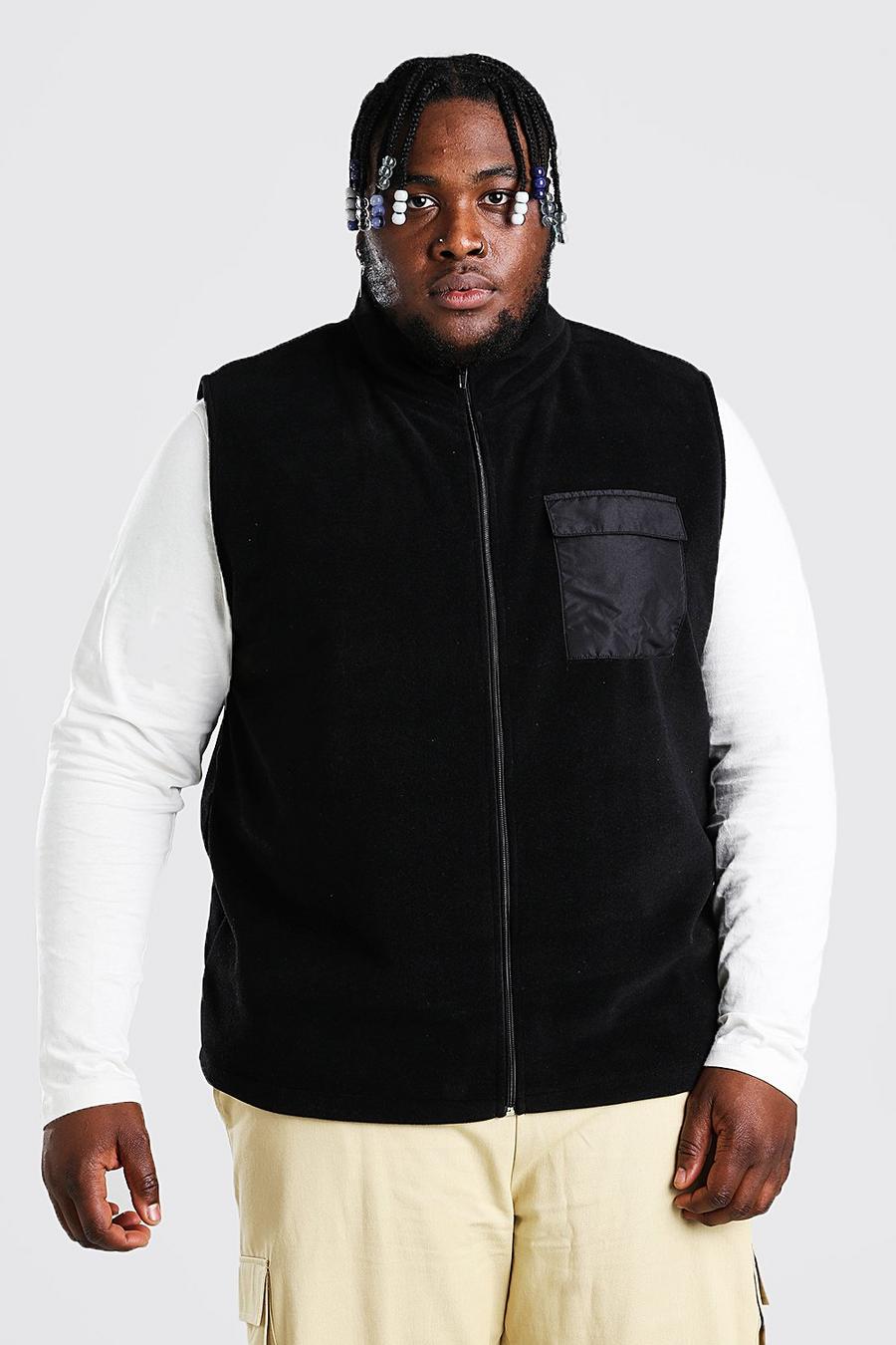 Black Plus Size Polar Fleece Vest With Pocket image number 1