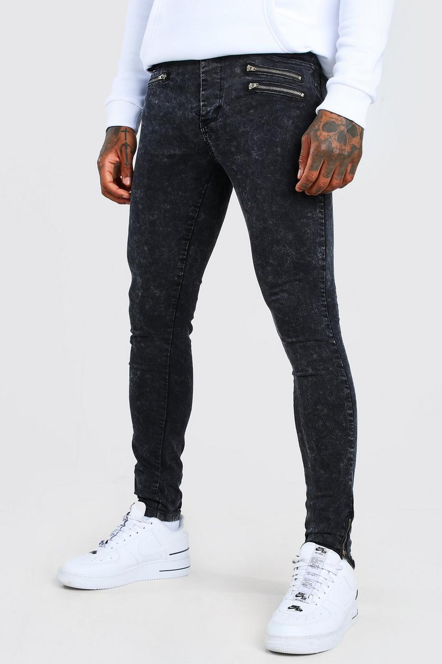 אפור סופר סקיני ג'ינס עם עיטור רוכסנים image number 1