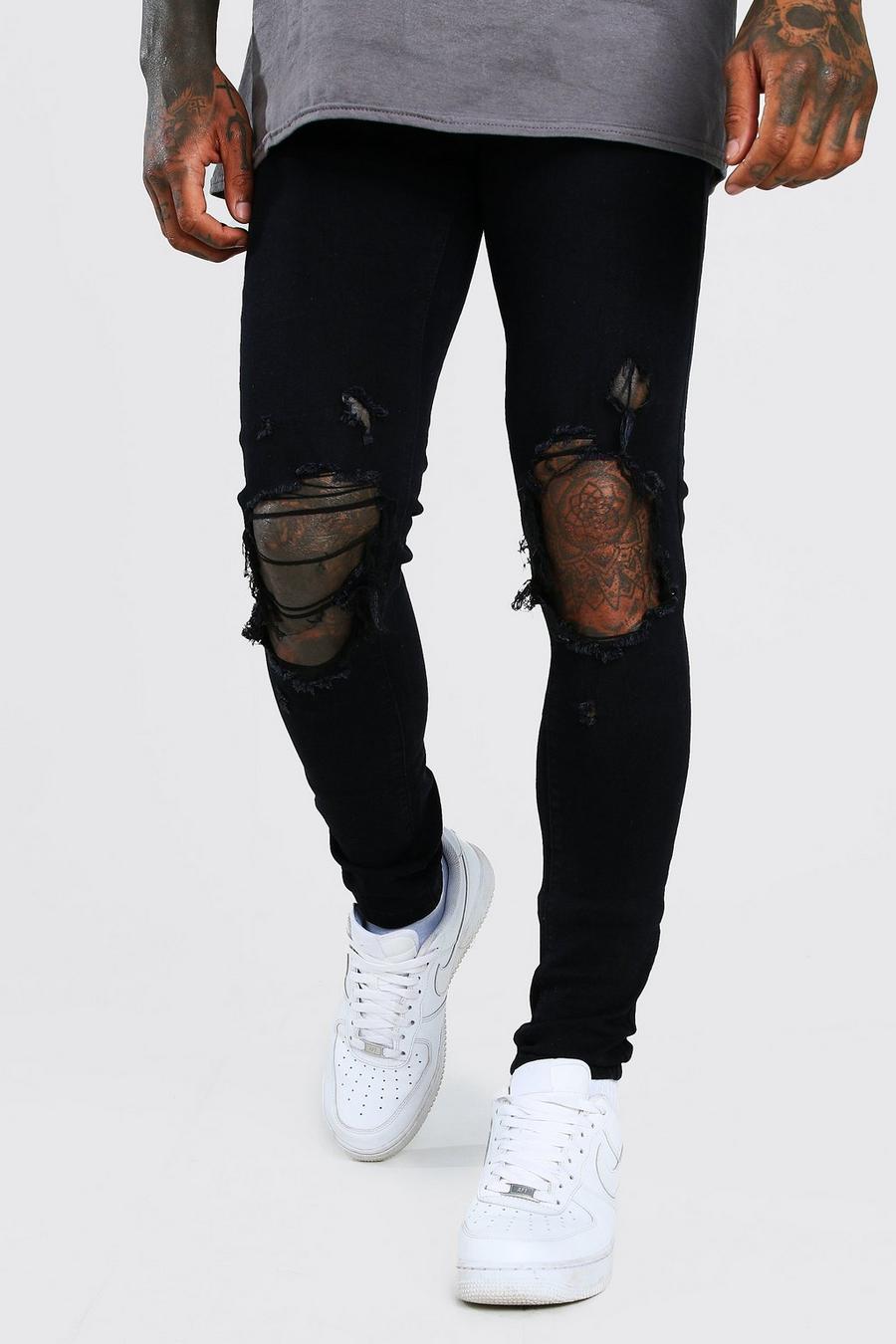 שחור סופר סקיני ג'ינס עם קרעים image number 1