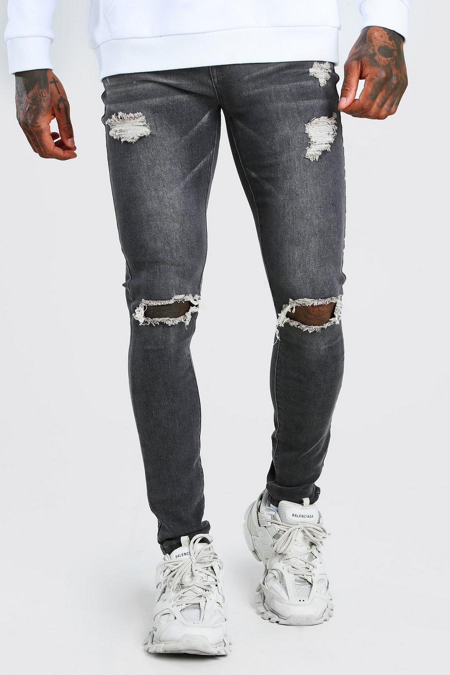 Grey Super Skinny Jeans With Distressing image number 1