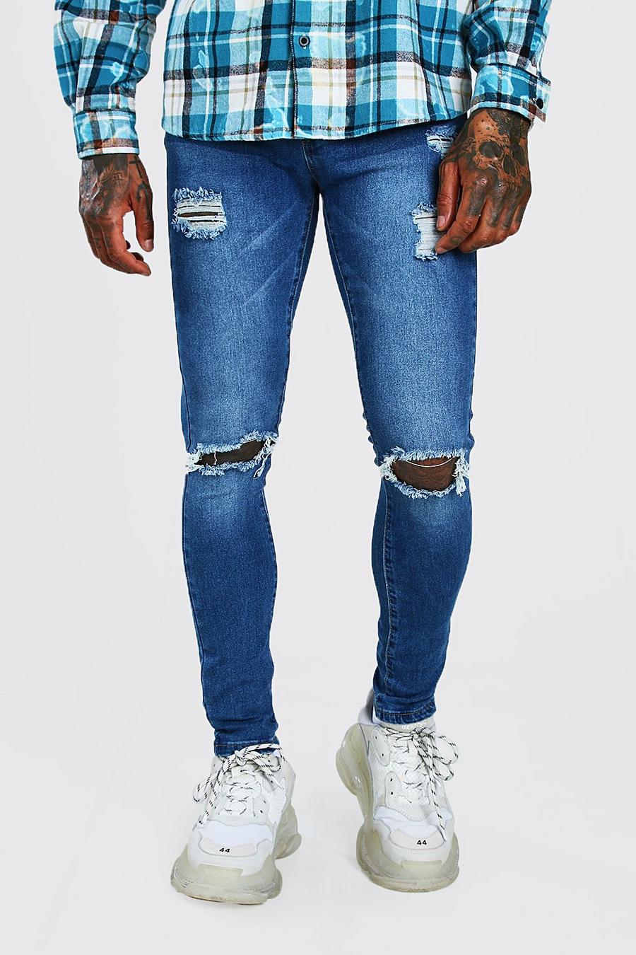 כחול חיוור סופר סקיני ג'ינס עם קרעים image number 1