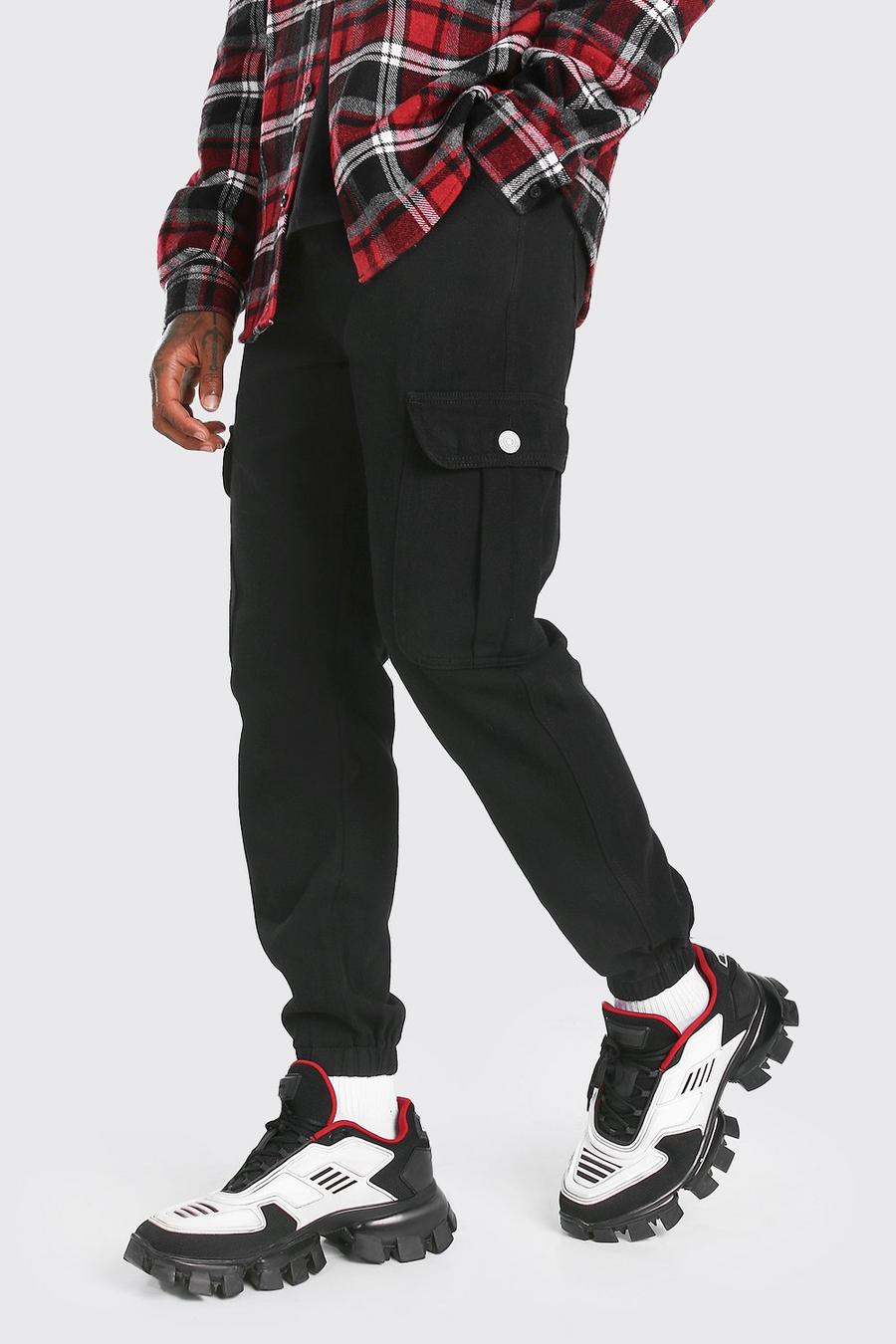 שחור מכנסי דגמ"ח בגזרה משוחררת מבד טוויל עם כיסים עם תיקתקים image number 1