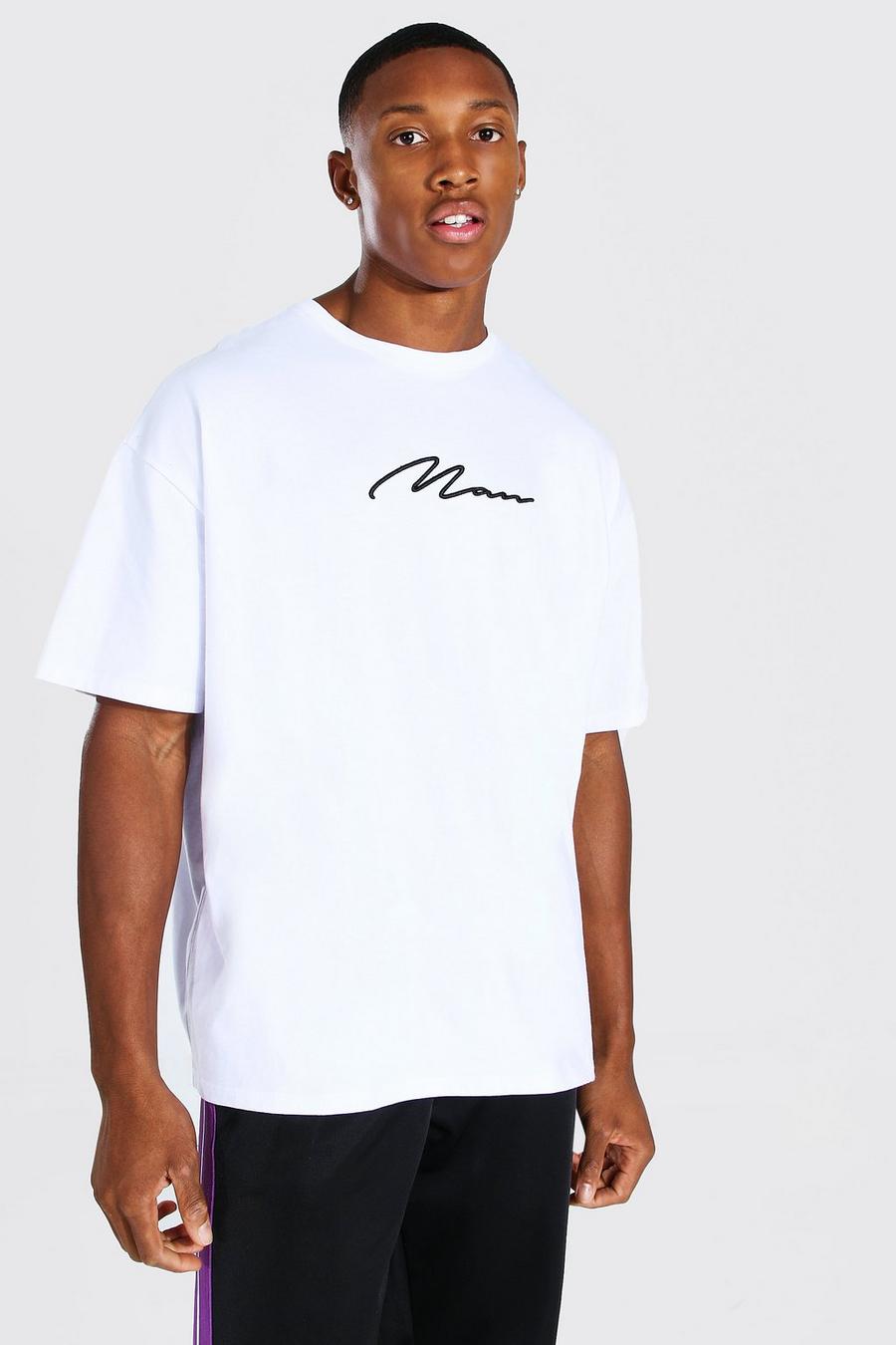 White Oversized Geborduurd Man Signature T-Shirt image number 1
