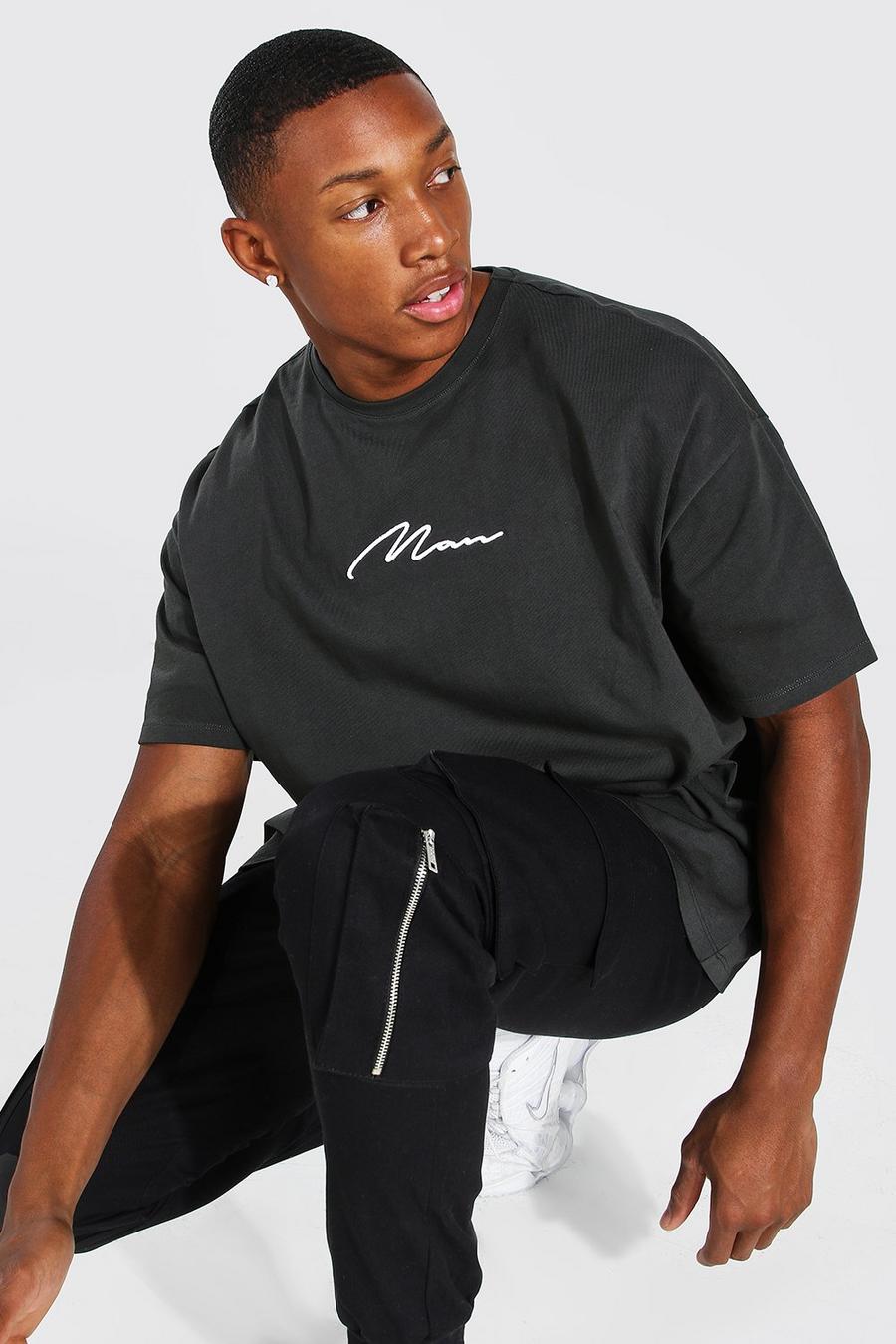 Slate Man Signature Oversize t-shirt med 3D-brodyr image number 1