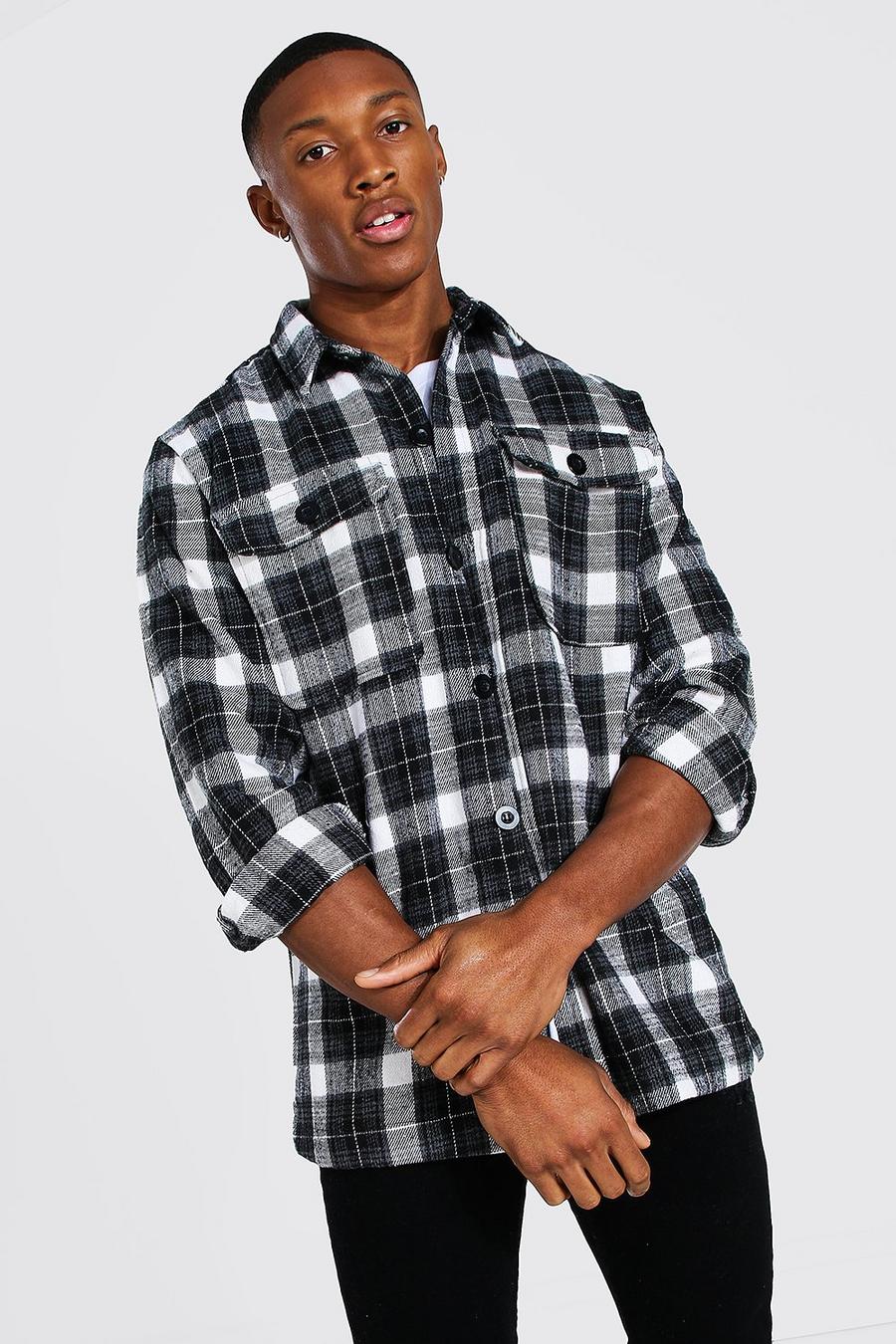 Grey Long Sleeve Heavy Weight Check Overshirt image number 1
