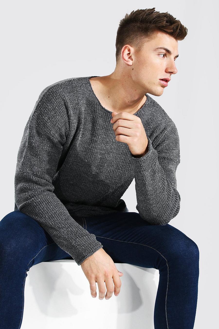 Grey Oversized Textured Knitted Jumper image number 1