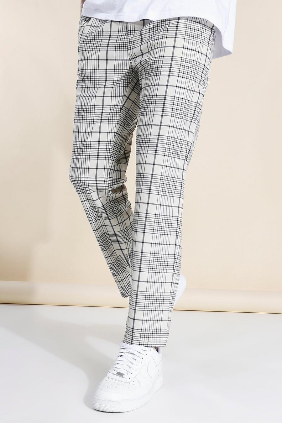 Ecru Slim Check Cropped Length Smart Pants image number 1