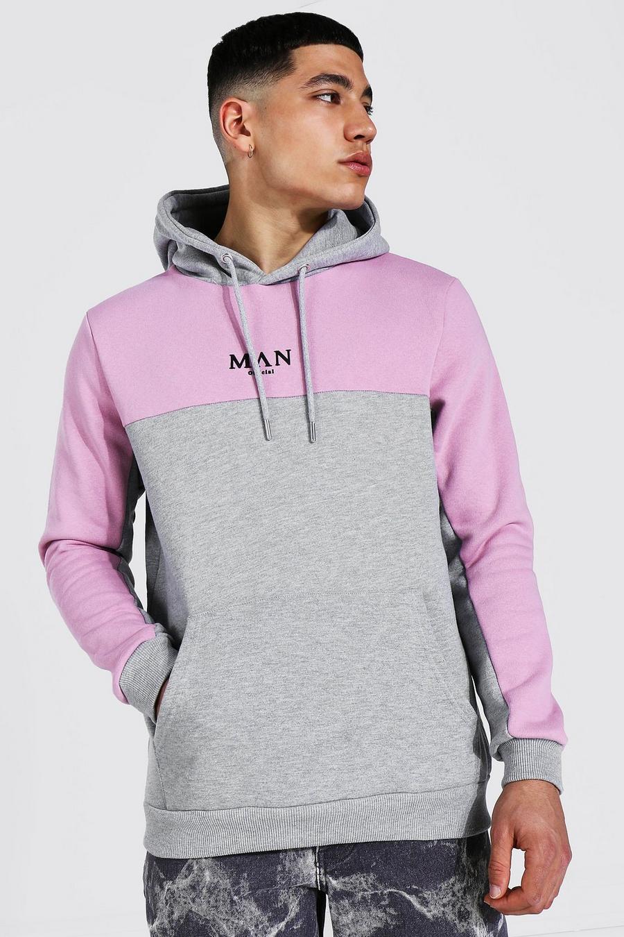 Mauve Man Roman Colour Block Hoodie With Back Tape image number 1