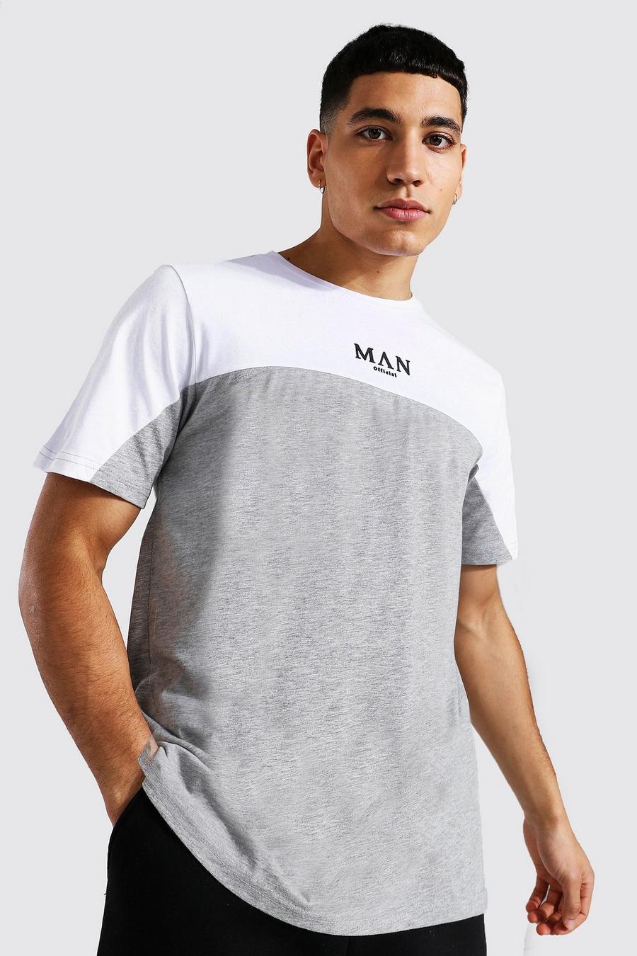 Camiseta romana con bloques de color y cinta trasera MAN, Blanco image number 1