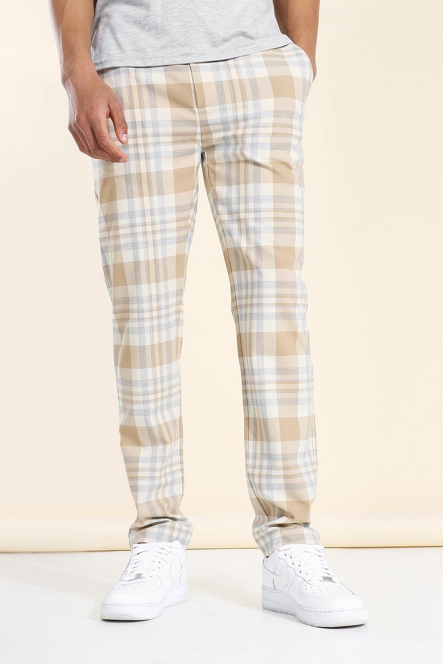 Pantalones elegantes ajustados de cuadros gris topo , Marrón topo image number 1