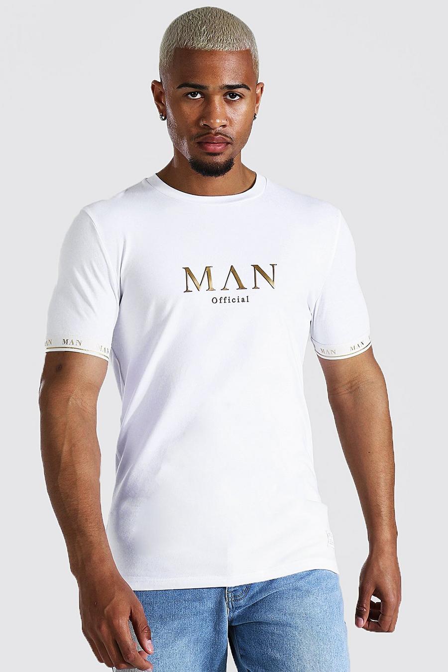 Man Gold T-shirt With Taped Cuff, White image number 1
