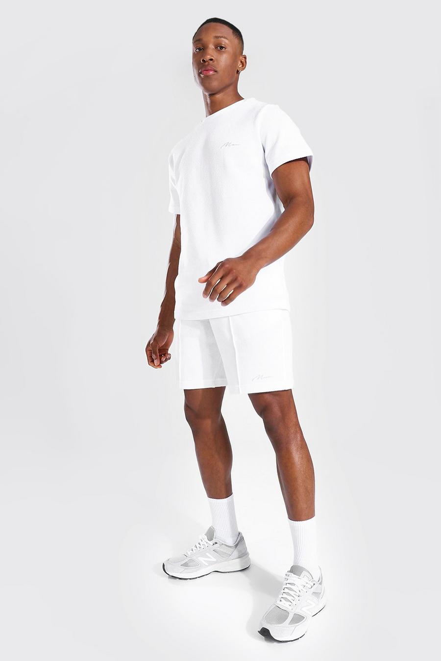 Conjunto de pantalones cortos de pinza y camiseta de piqué Slim Fit MAN, Blanco image number 1