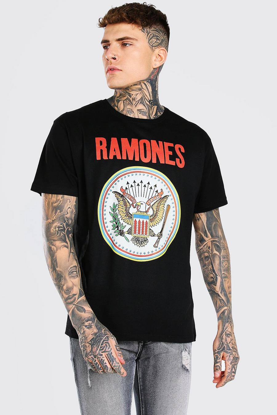 Black Ramones Crest Print License T-Shirt image number 1