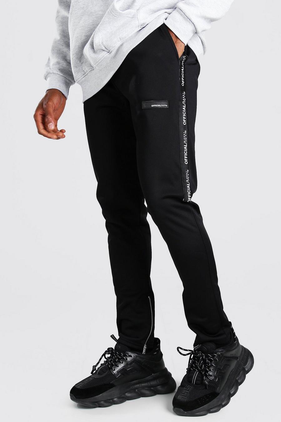 Pantalones de correr skinny de tricot con cinta MAN Official, Negro image number 1