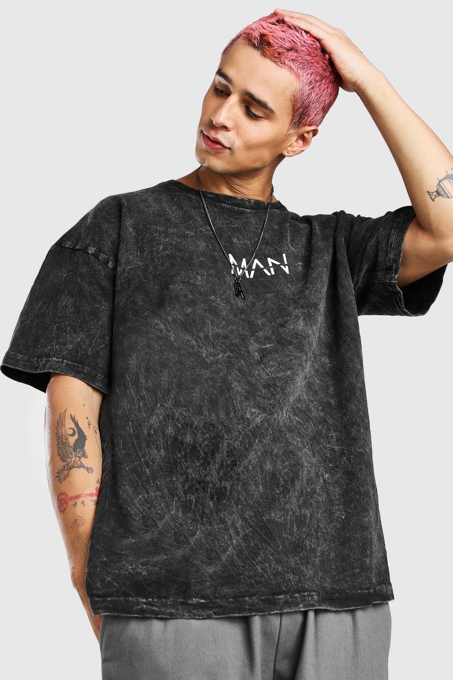 Charcoal Oversized Original Man Acid Wash Gebleekte T-Shirt image number 1