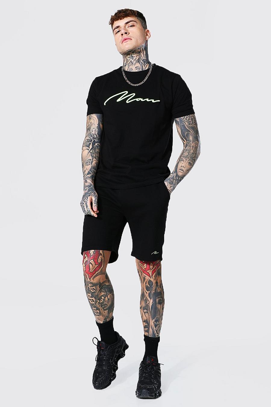Black Man 3D Geborduurd T-Shirt En Shorts Set image number 1