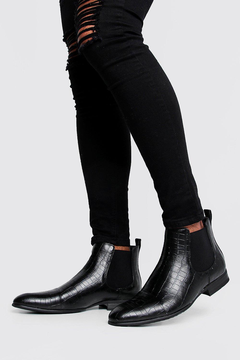 black leather look chelsea boots