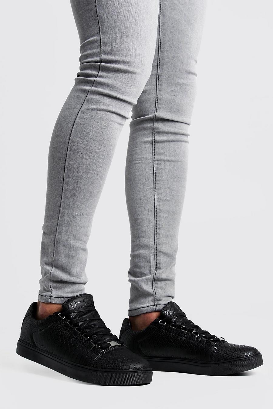 Black Croc Lace Up Sneakers image number 1