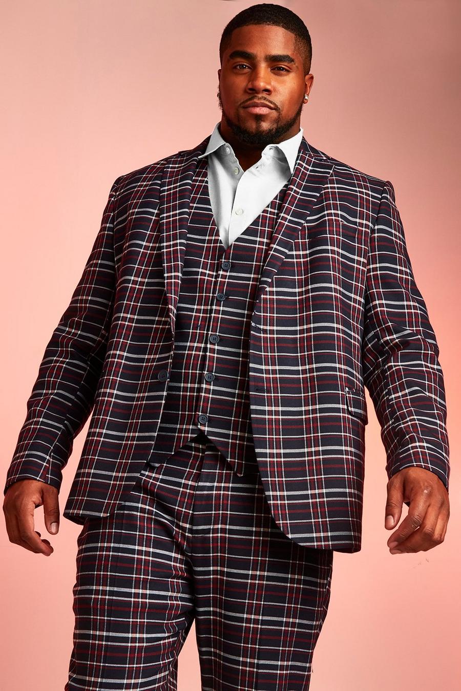 Big & Tall - Blazer skinny à carreaux tartan, Marine image number 1